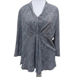 Liz Claiborne 3/4 sleeves stretchy office gray animal print blouse shirt